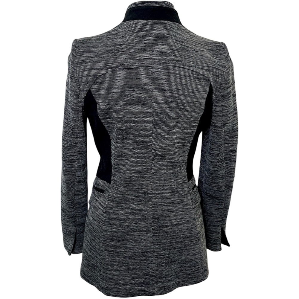 SOLEZIA Women’s Stretch Blazer Black Stretch Moto Inspired Long Fitted Zip Front - Picture 3 of 13